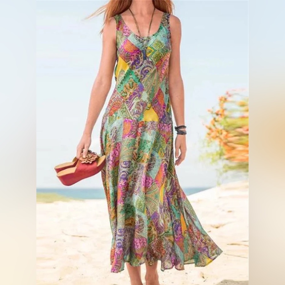 Sundance multicolored silk paisley maxi boho dress